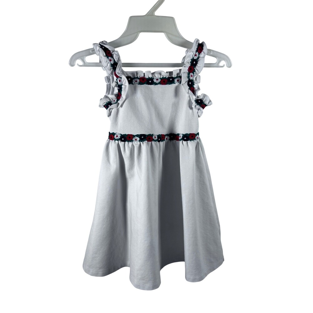 Janie and Jack Floral Embroidered Ruffle Knit Dress 6 White Sleeveless Girls